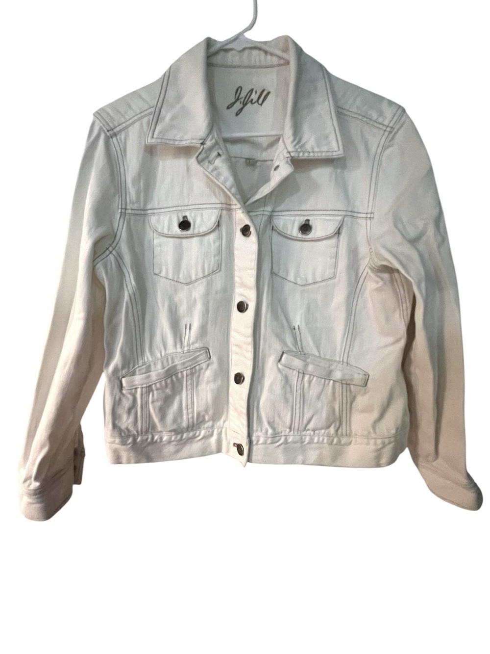 J. Jill White Jean Jacket Medium Petite MP Denim Trucker style